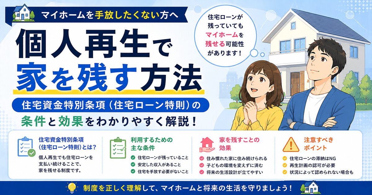 個人再生で家を残す方法｜住宅資金特別条項（住宅ローン特則）の条件と効果